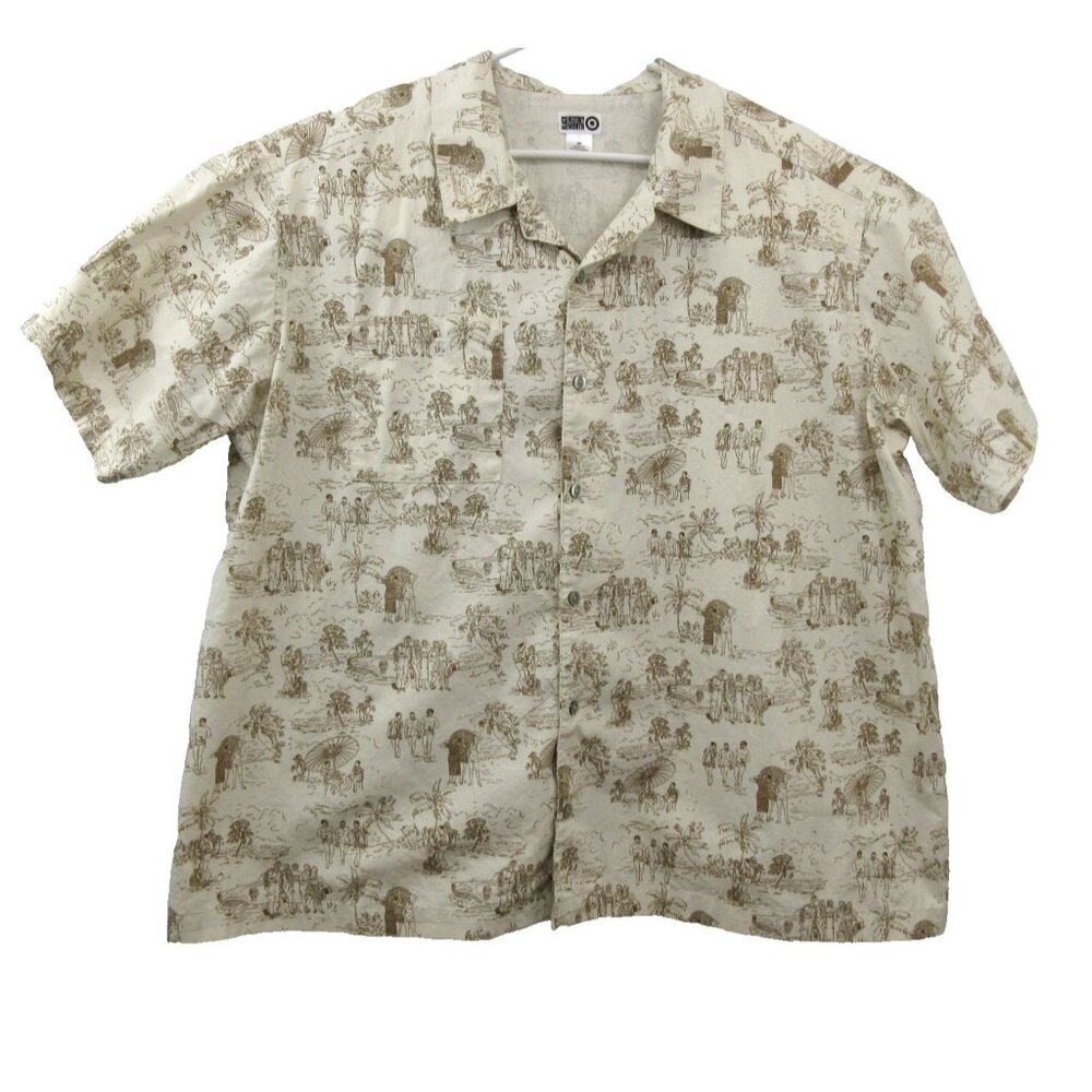 Target Black History Month Camp Shirt Mens Sz 2X Beige SS Button Up 100% Cotton